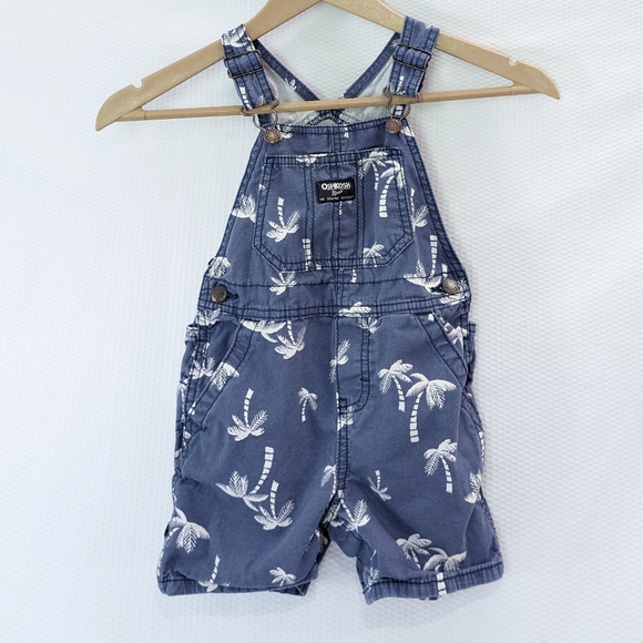 OshKosh Blue and White Palmtree Canvas Carpenter Shortalls - 24M - Picture 2 of 8